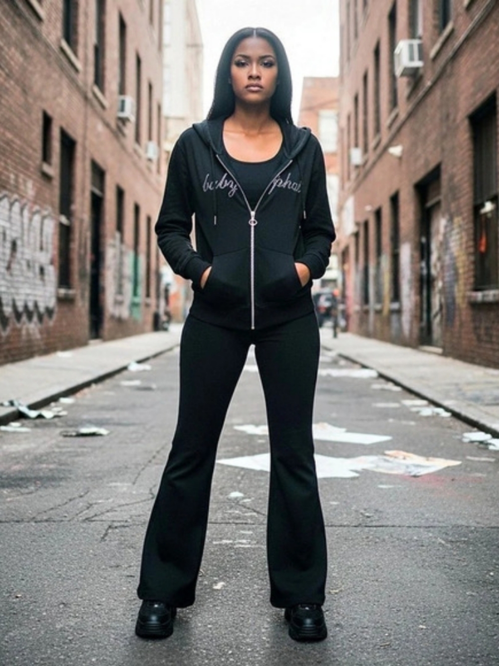 Baby phat Black Track Jacket & Pants Set Size Medium
